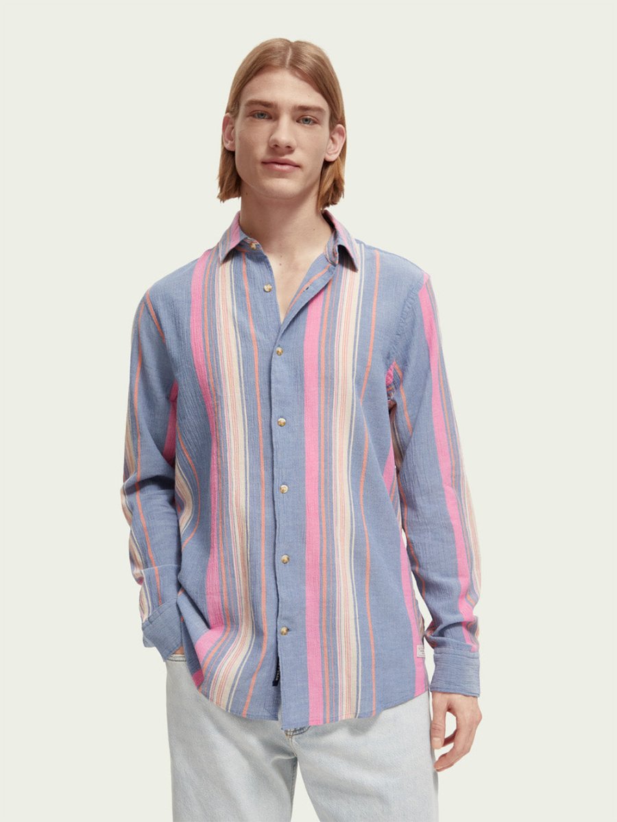 Men's Regular Fit Striped Skjorte - Herre - White/Pink Stripe - Gumpel & Co