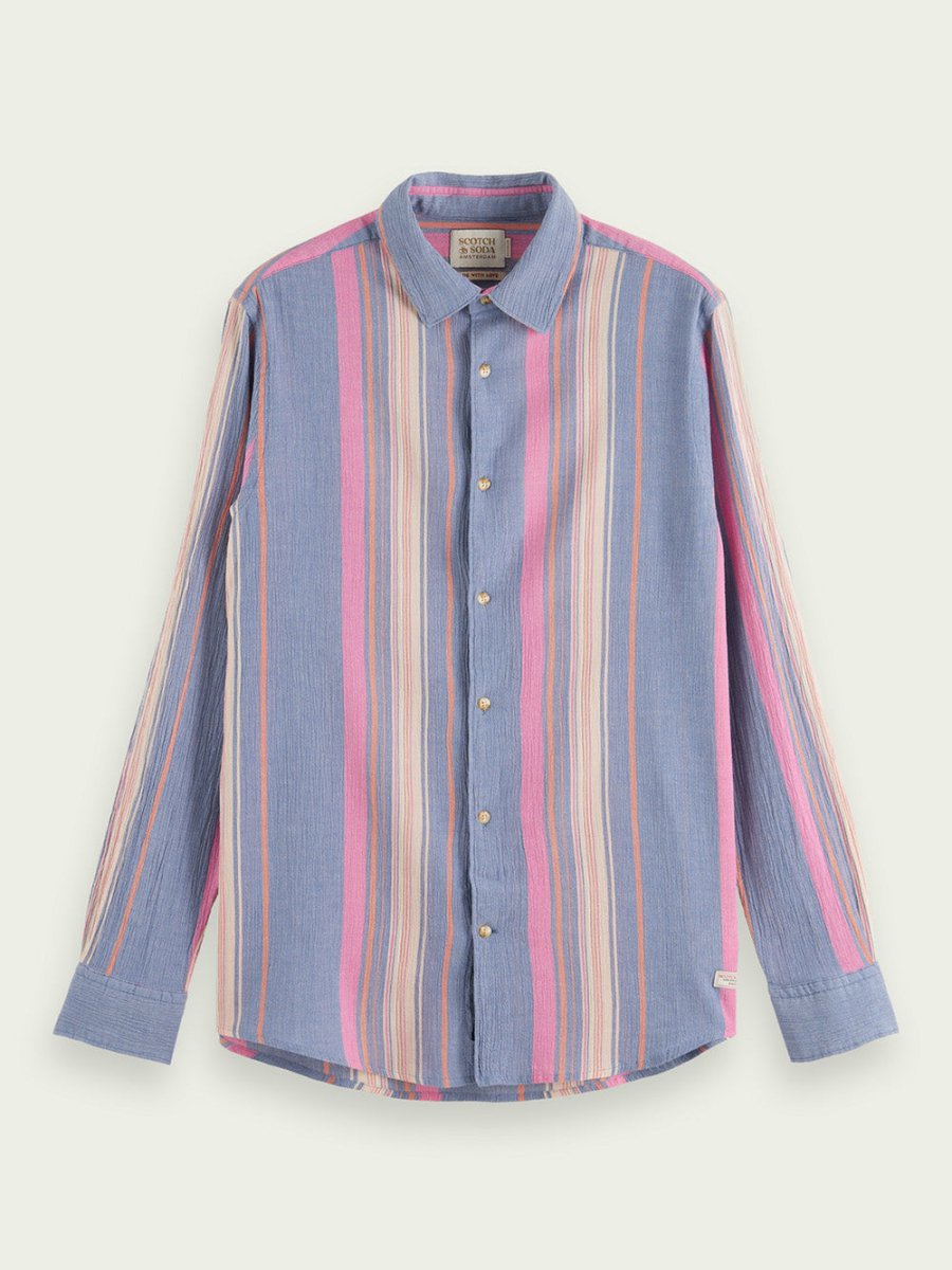 Men's Regular Fit Striped Skjorte - Herre - White/Pink Stripe - Gumpel & Co