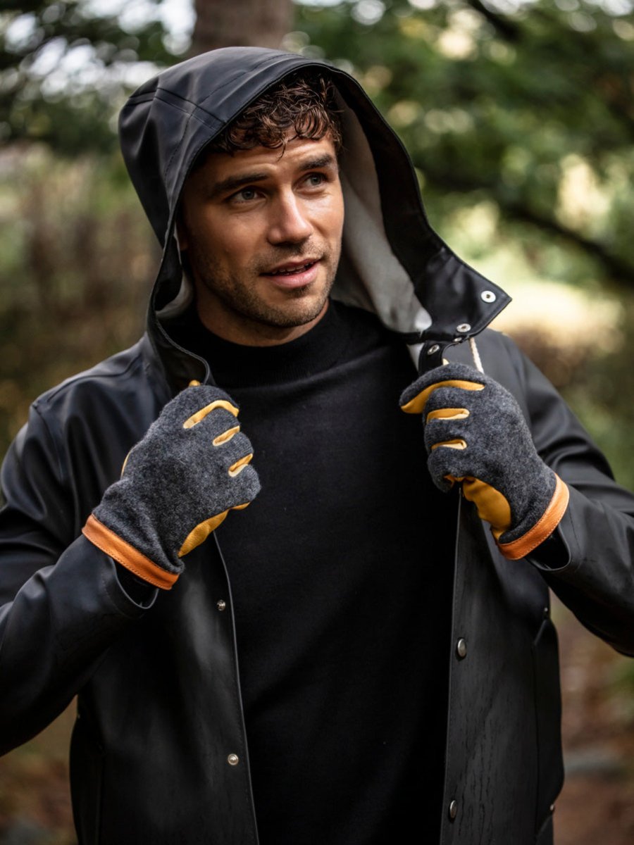 Deerskin Wool Tricot Handske - Herre - Charcoal/Black - Gumpel & Co