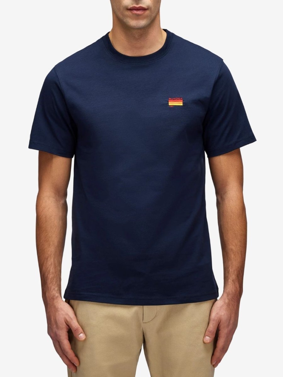 T-shirt With Tricolour Embroidery - Herrer - Navy - Gumpel & Co