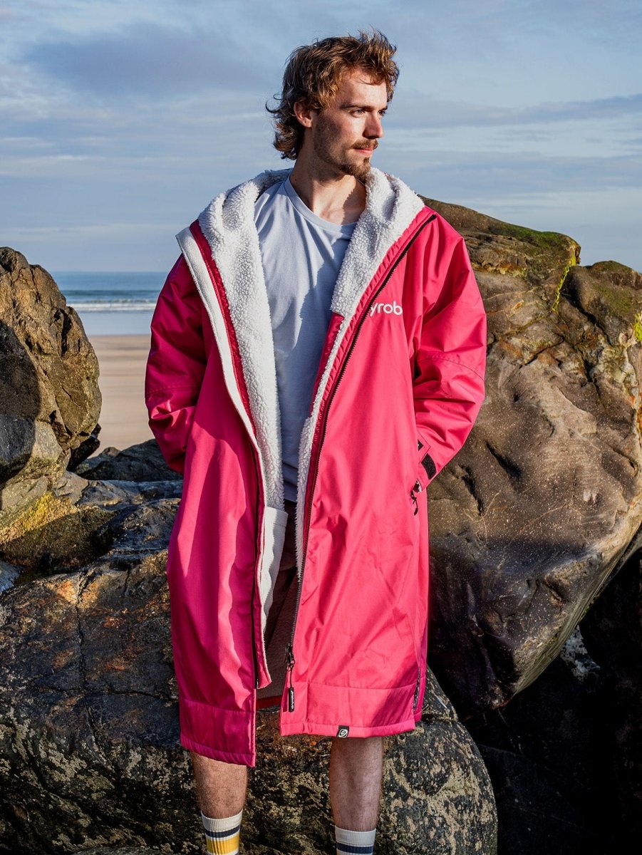 Advance Long Sleeve Surf Poncho - Voksne - Pink/Light Grey - Gumpel & Co