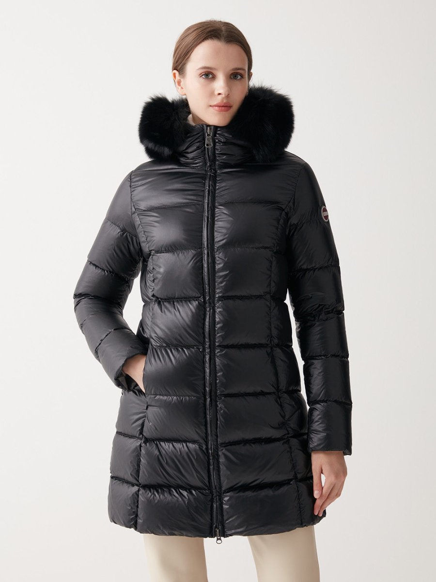 Women's Long Iridescent Dunjakke m. Pelskrave - Dame - Black - Gumpel & Co