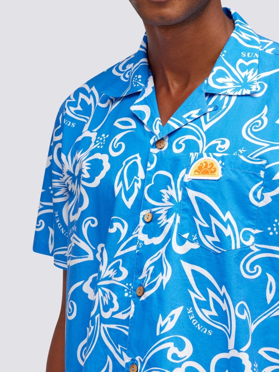 Men's Allov Hibiscus SS Shirt - Herre - Vintage Sapphire (Blå) - Gumpel & Co