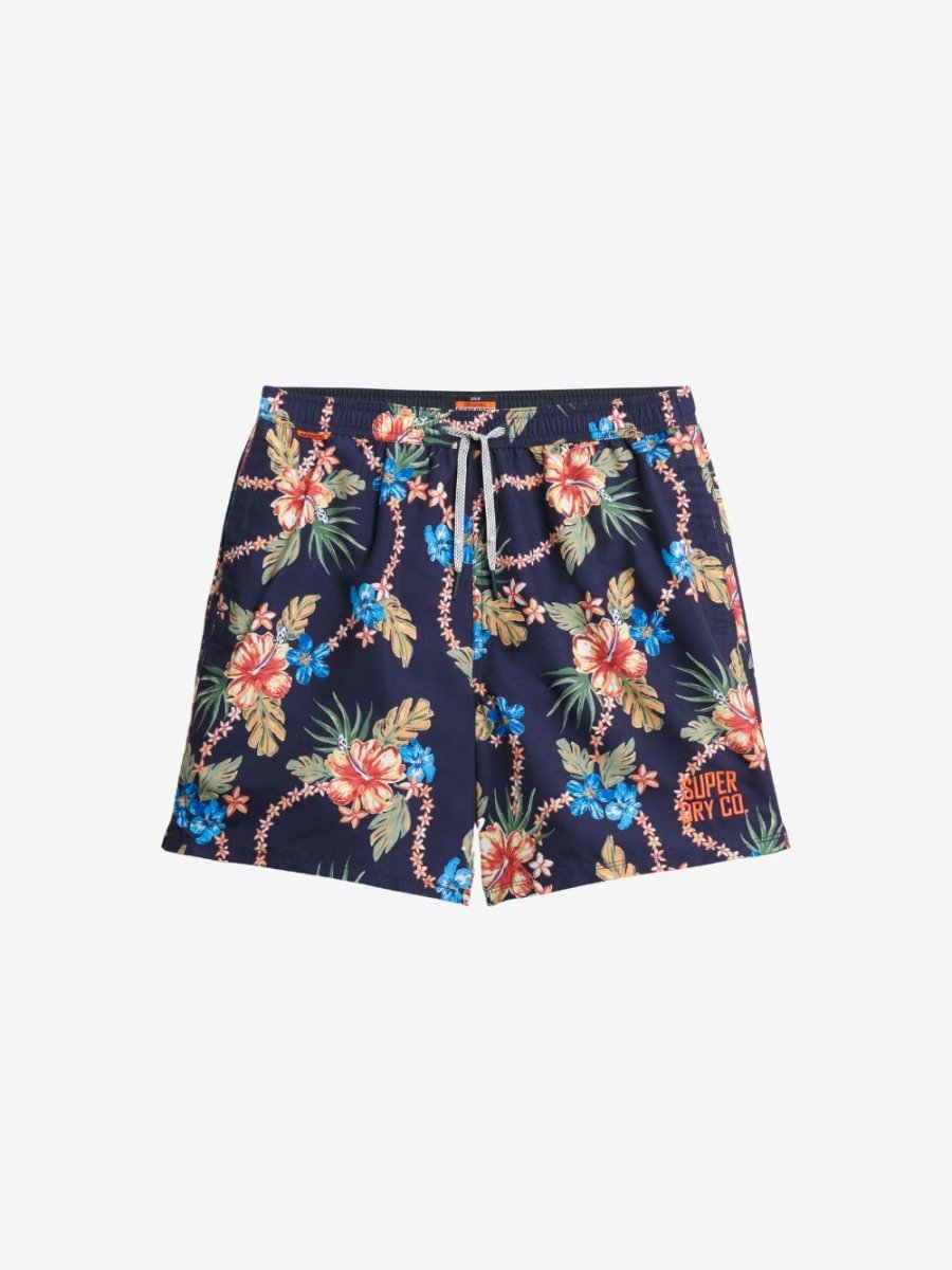 Hawaiian Print 16 Swim Shorts - Men - Tropical Chain Navy - Gumpel & Co
