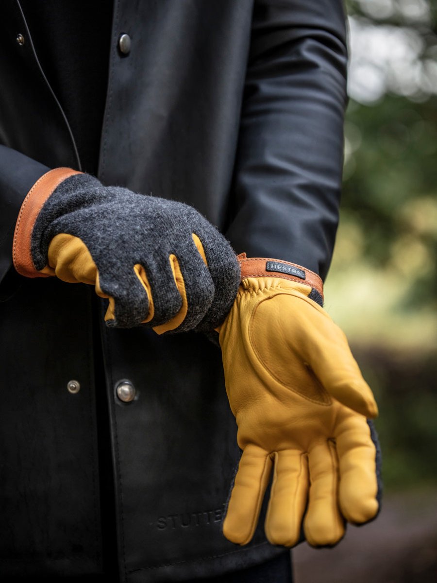 Deerskin Wool Tricot Handske - Herre - Charcoal/Natural Yellow - Gumpel & Co
