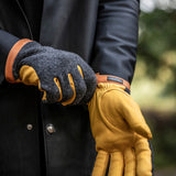 Deerskin Wool Tricot Handske - Herre - Charcoal/Natural Yellow