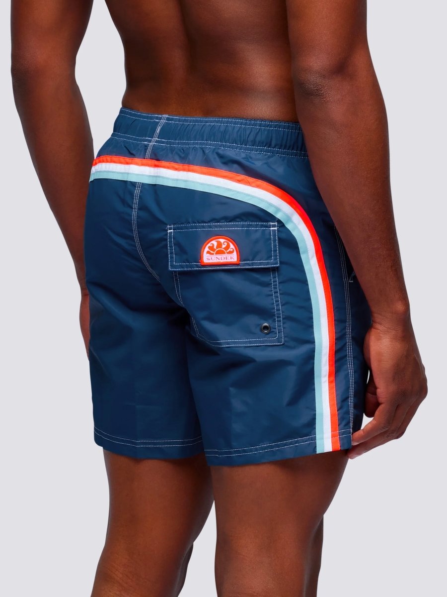 Men's Iconic Stretch Waist Mid - Length Badeshorts - Herre - Navy - Gumpel & Co