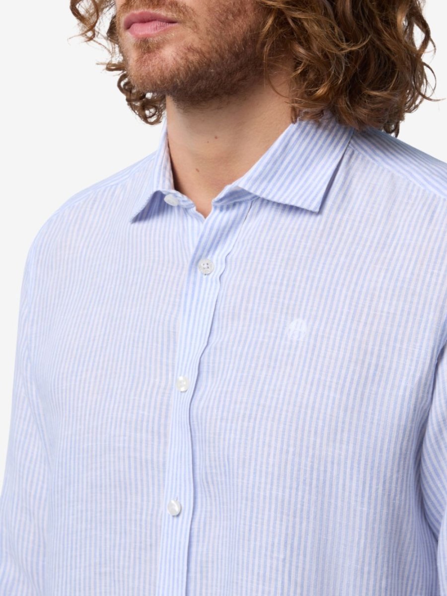 Classic stripe linen shirt - Mænd - Blue/White - Gumpel & Co