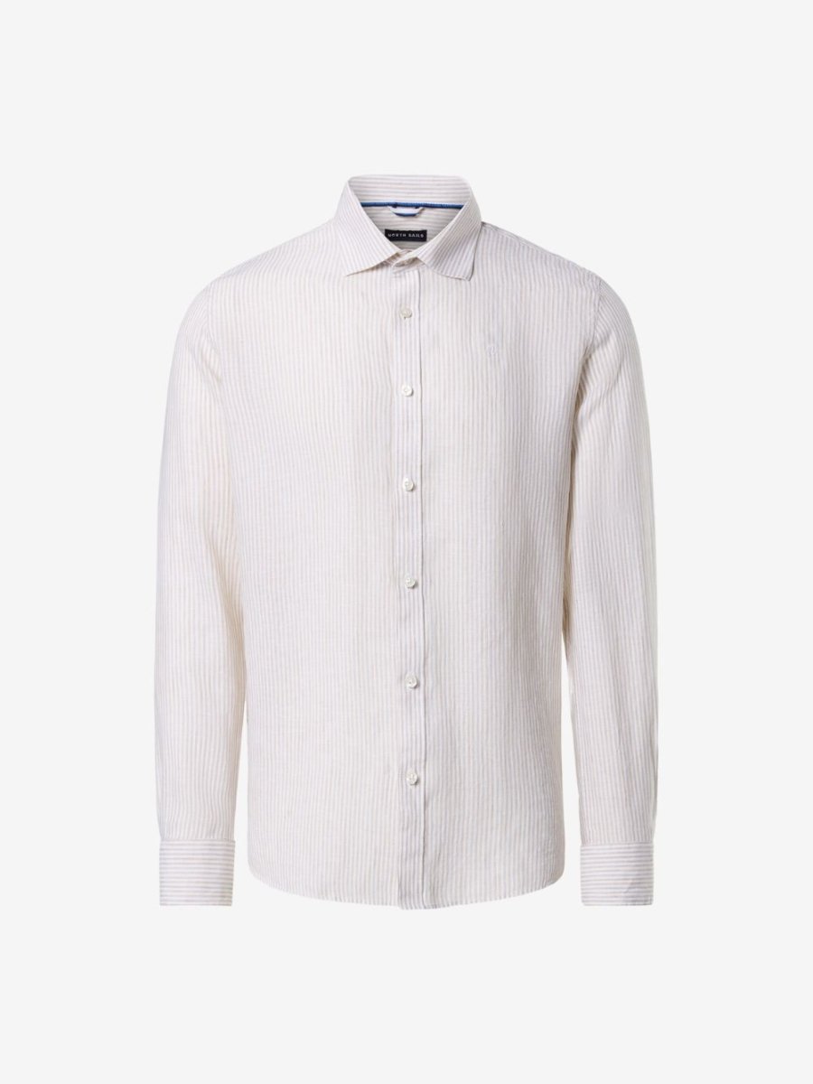 Classic stripe linen shirt - Mænd - Sand/White - Gumpel & Co