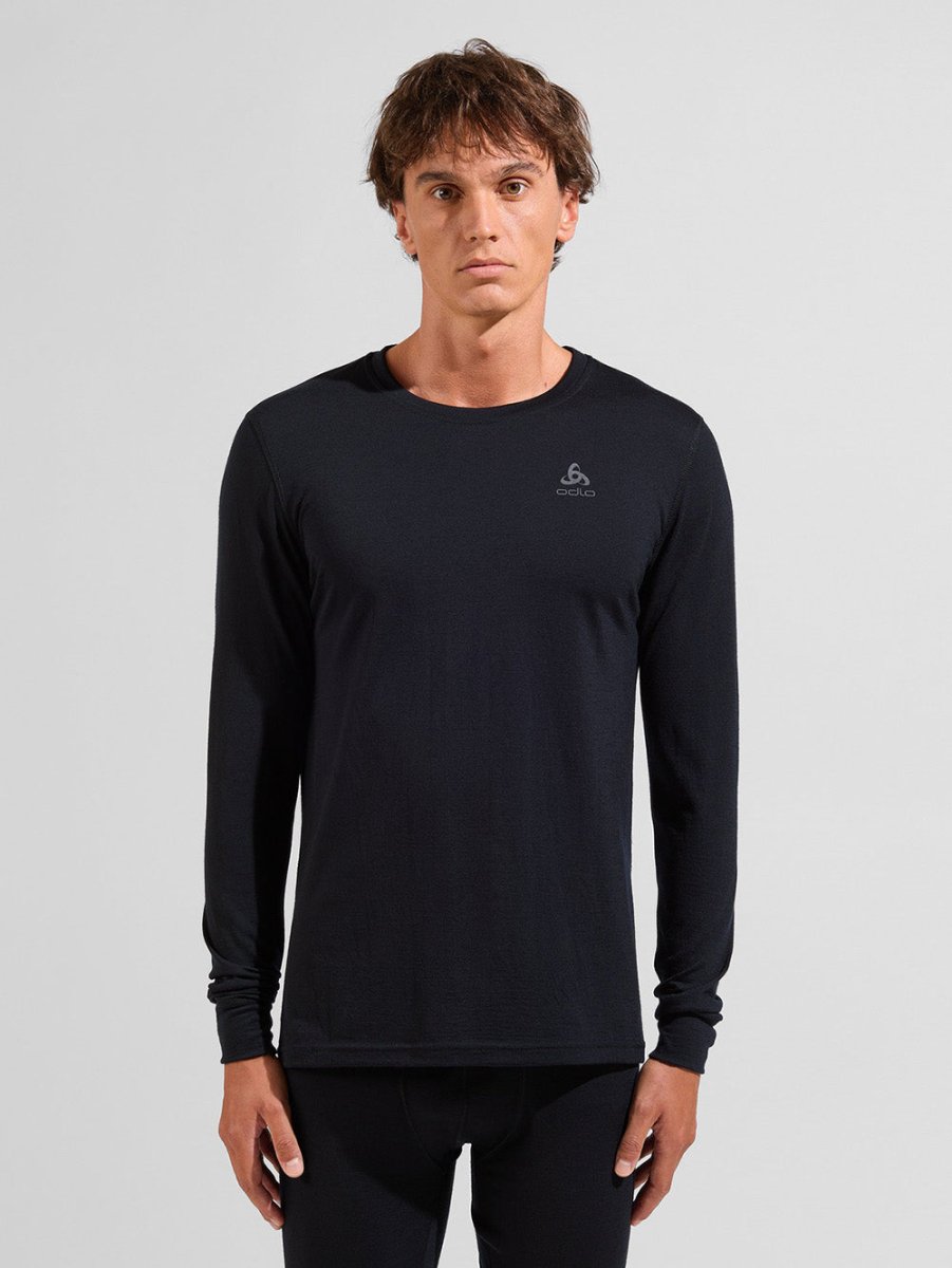 Men's Natural Merinould 200g/m2 Crew Neck Skiundertrøje - Herre - Black - Gumpel & Co