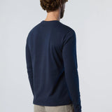 Men's Long-sleeved T-shirt with logo patch - Herre - Navy