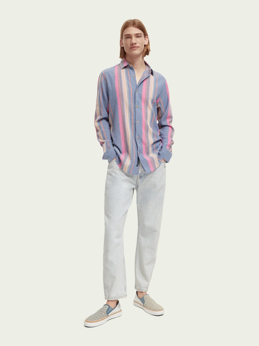Men's Regular Fit Striped Skjorte - Herre - White/Pink Stripe - Gumpel & Co