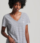 Superdry - Women's Slub T-shirt med V-hals - Dame - Navy Optic Stripe