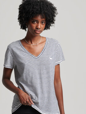 Superdry - Women's Slub T-shirt med V-hals - Dame - Navy Optic Stripe