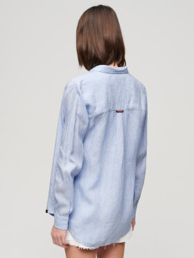 Superdry - Women's Casual Linen Boyfriend Shirt - Dame - Blue B Stripe