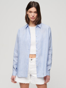Superdry - Women's Casual Linen Boyfriend Shirt - Dame - Blue B Stripe