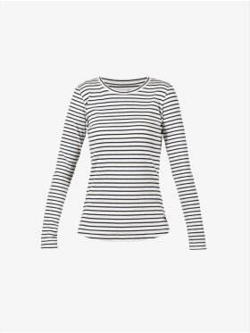 Blue Sportswear - DITTE STRIPED RIB TEE - Ecru/New Navy