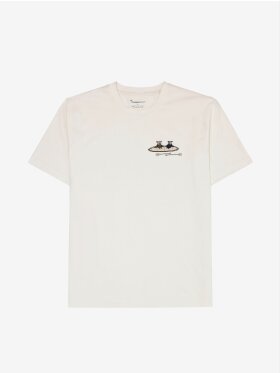 KnowledgeCotton Apparel - Men's - Regular drop-shoulder heavy single jersey printed t-shirt - Egret