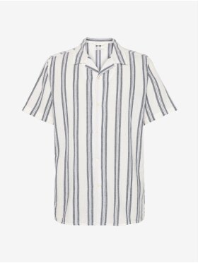 KnowledgeCotton Apparel - Men's Box Short Sleeve Striped Cotton Shirt - Blue Stripe