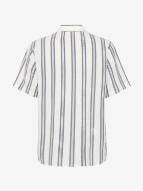 KnowledgeCotton Apparel - Men's Box Short Sleeve Striped Cotton Shirt - Blue Stripe