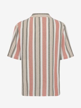 KnowledgeCotton Apparel - Men's Box Short Sleeve Striped Cotton Shirt - Green Stripe