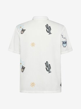 KnowledgeCotton Apparel - Men's BOX FIT SHORT SLEEVE SHIRT WITH EMBROIDERY - Egret